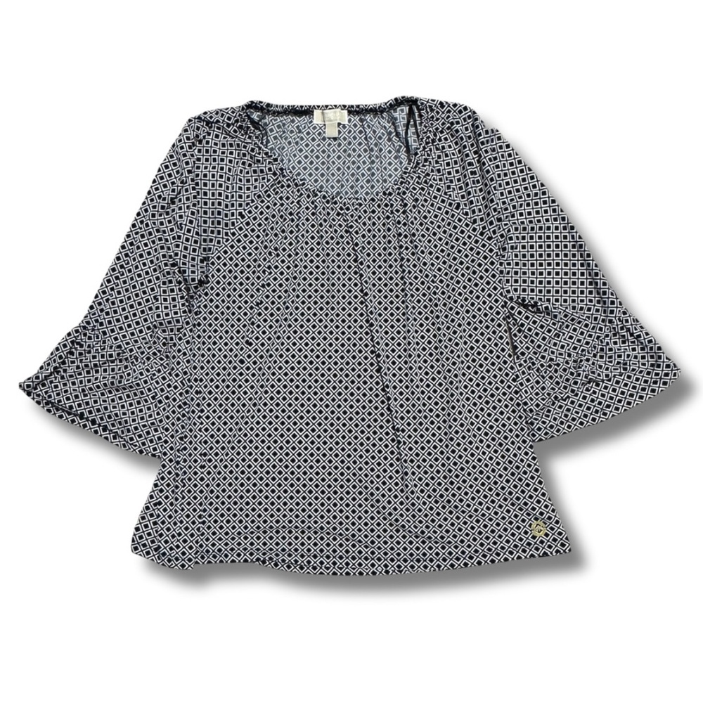 Michael Kors Black & White Geometric Print Blouse Size Large
